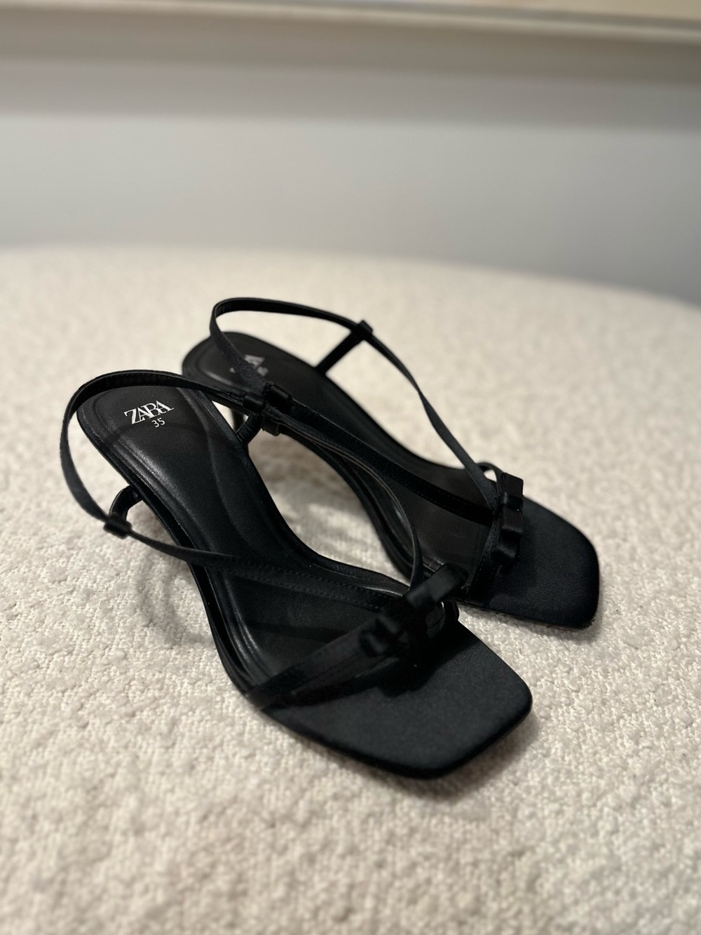 Zara Black Minimal Strap Square-Toe Heeled Sandals